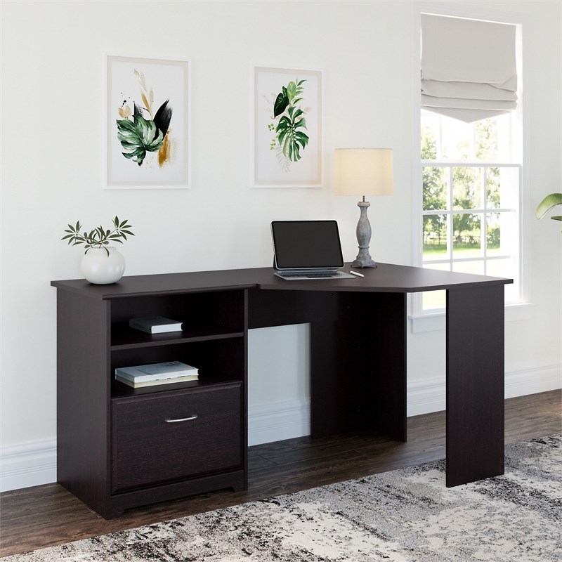 Cabot 60W Corner Desk with Storage in Espresso Oak - Engineered Wood