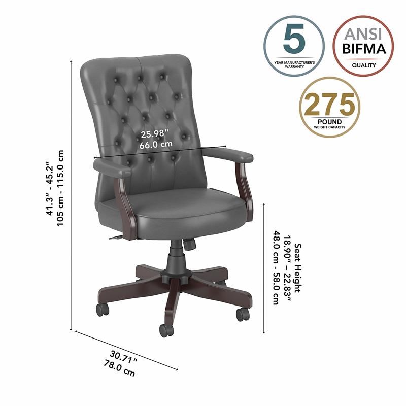 Saratoga High Back Tufted Office Chair with Arms in Dark Gray - Bonded Leather