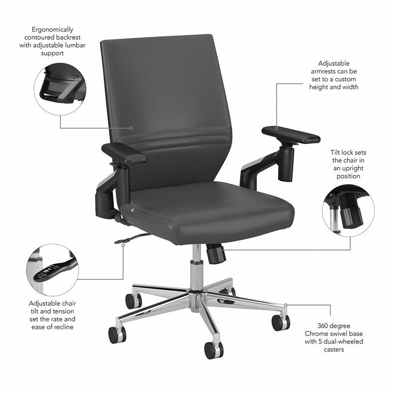 Broadview Mid Back Leather Office Chair in Dark Gray