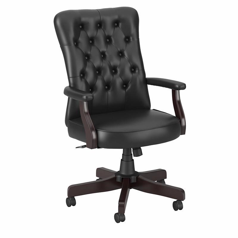 Key West High Back Tufted Office Chair with Arms in Black Leather