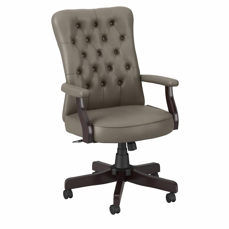 Key West High Back Tufted Office Chair with Arms in Washed Gray Leather
