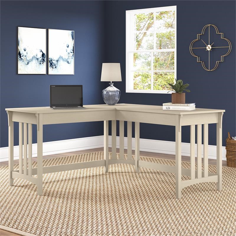 Salinas 60W L Shaped Writing Desk in Antique White - Engineered Wood ...