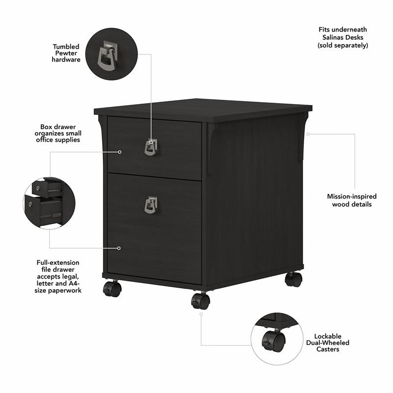 Salinas 2 Drawer Mobile File Cabinet in Vintage Black - Engineered Wood