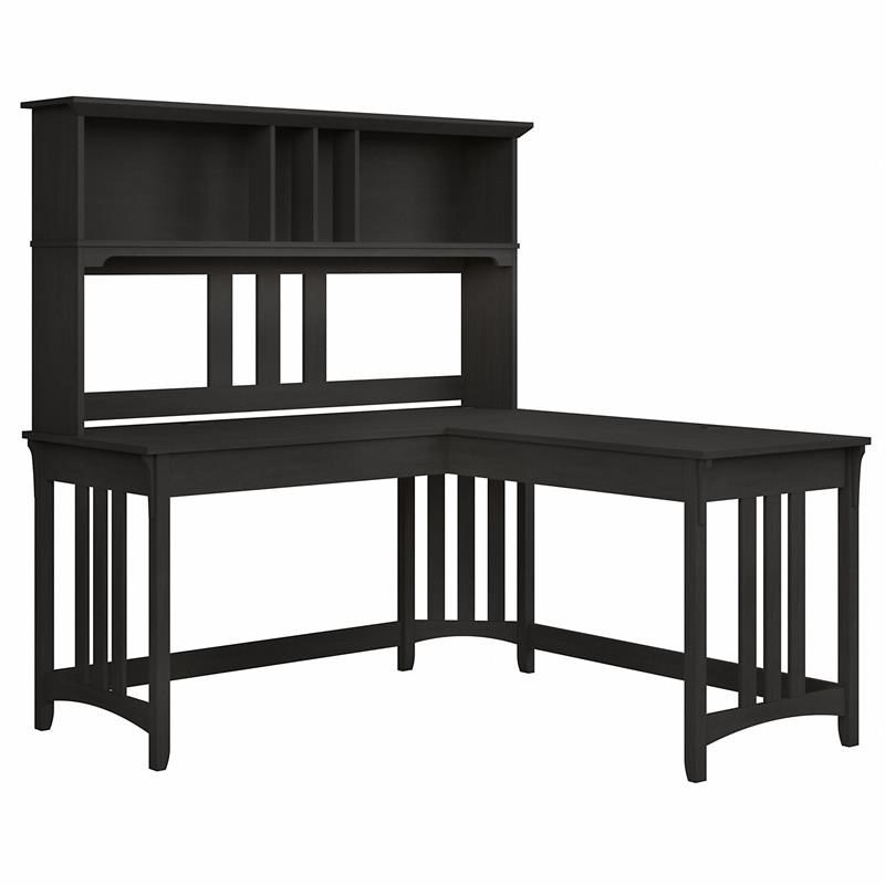 Salinas 60W L Shaped Writing Desk with Hutch in Vintage Black