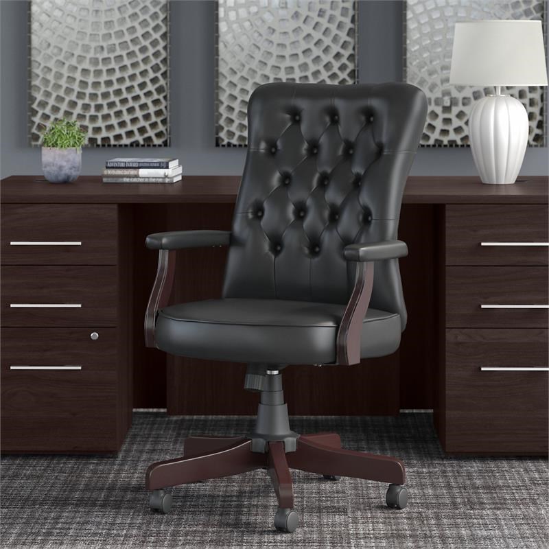 Salinas High Back Tufted Office Chair with Arms in Black Leather