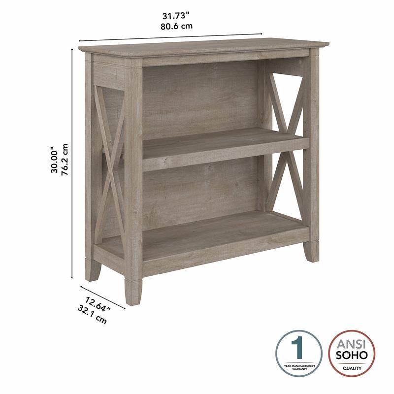 Key West Small 2 Shelf Bookcase in Washed Gray - Engineered Wood