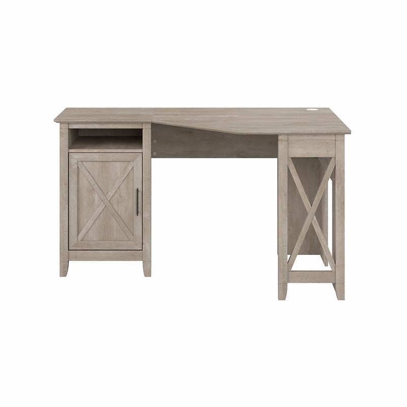 Key West 54W Corner Computer Desk with Storage in Washed Gray - Engineered Wood