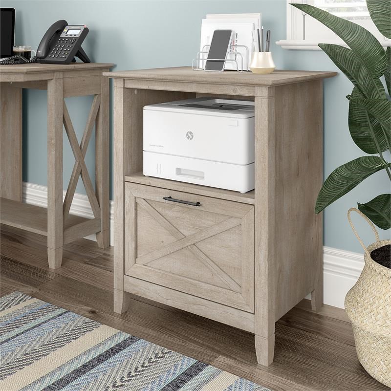 Key West Lateral File Cabinet with Shelf in Washed Gray - Engineered Wood