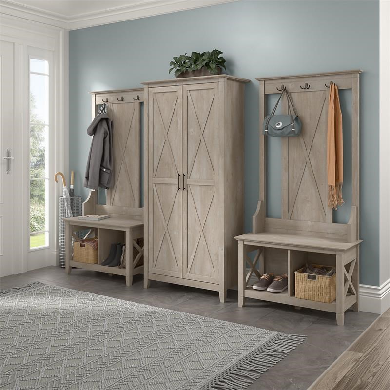 Key West Tall Storage Cabinet with Doors in Washed Gray - Engineered Wood