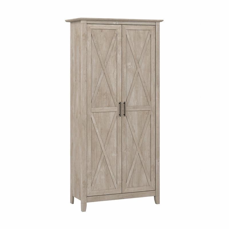Key West Tall Storage Cabinet with Doors in Washed Gray - Engineered Wood