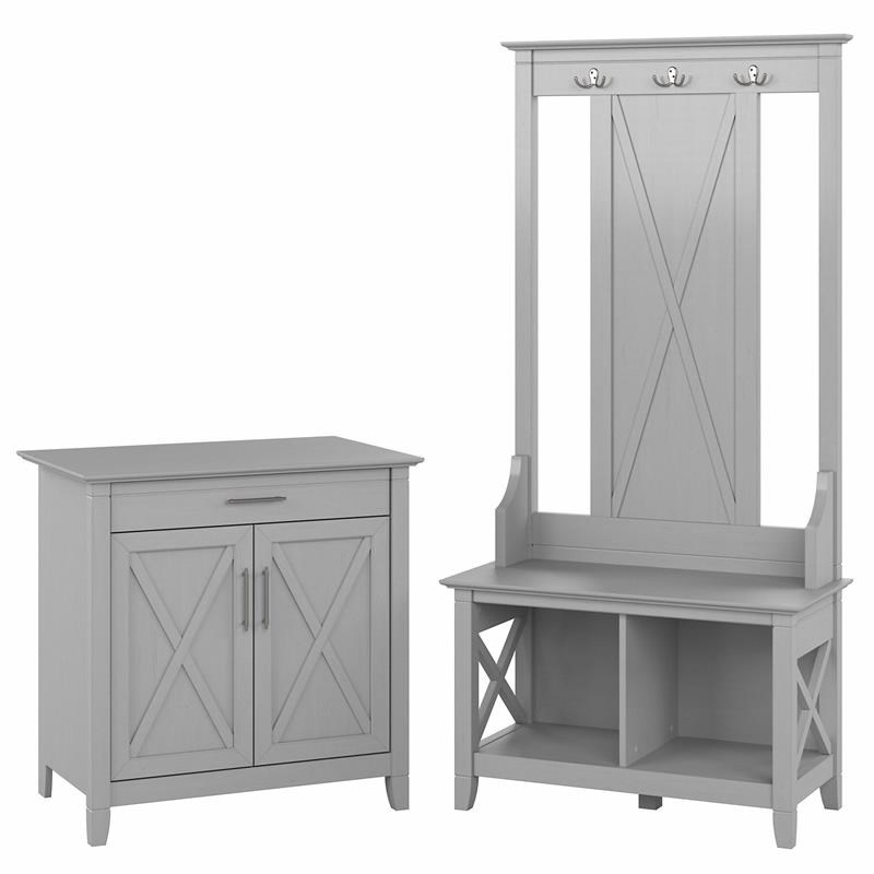 Key West Entryway Storage Set with Armoire Cabinet in Gray - Engineered Wood