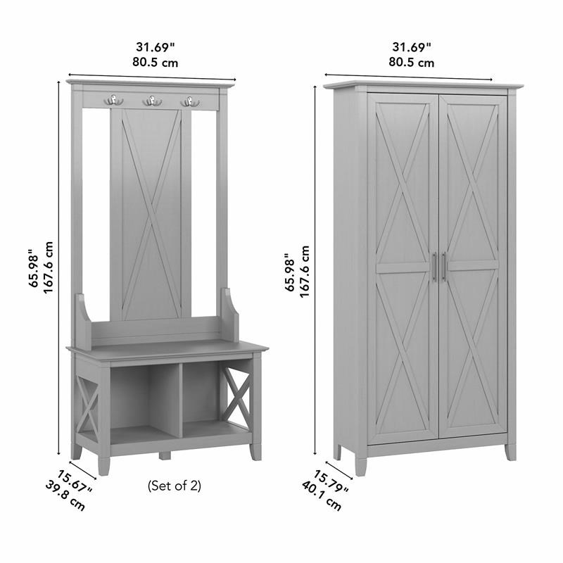 Key West Entryway Storage Set with Tall Cabinet in Gray - Engineered Wood