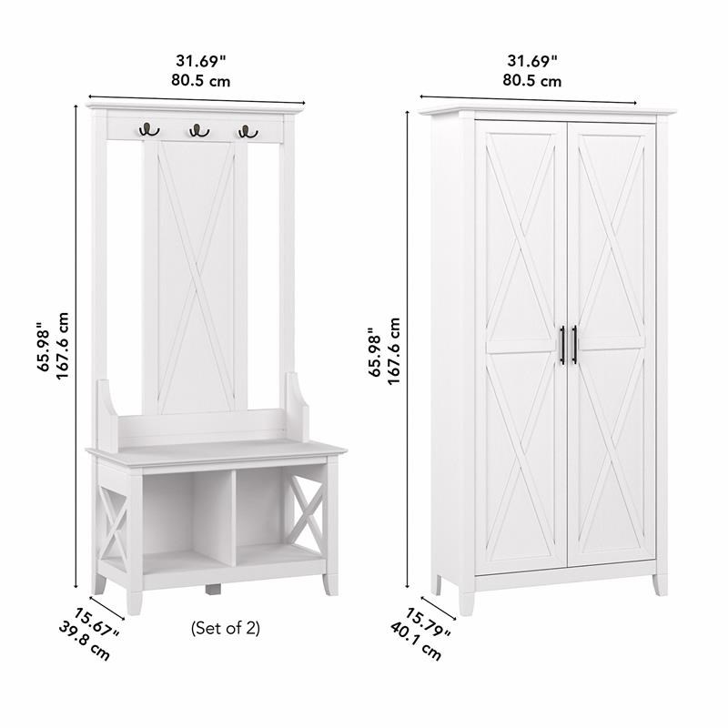 Key West Entryway Storage Set with Tall Cabinet in White Oak - Engineered Wood