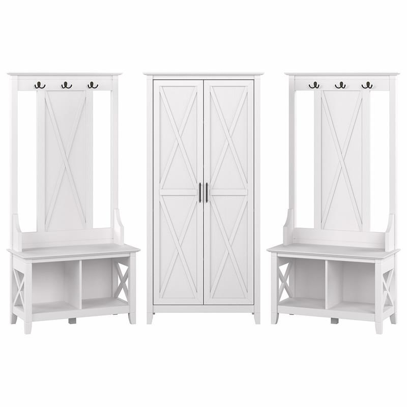 Key West Entryway Storage Set with Tall Cabinet in White Oak - Engineered Wood