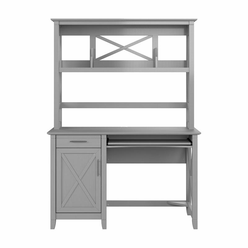 Key West 48W Small Computer Desk with Hutch in Cape Cod Gray - Engineered Wood