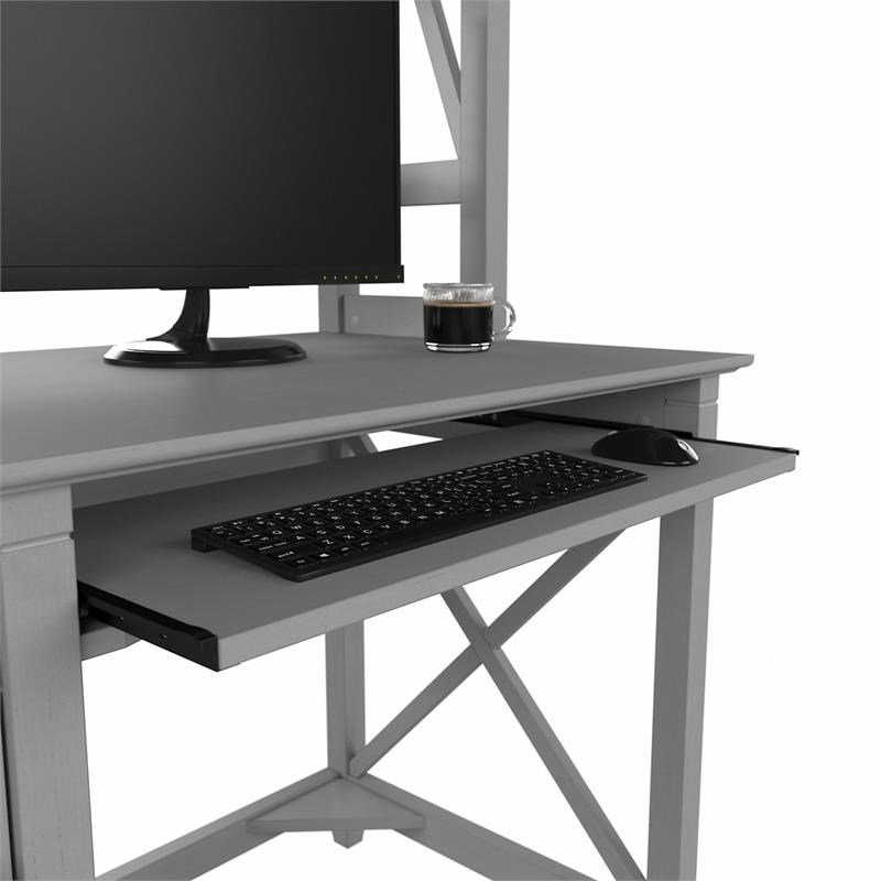 Key West 48W Small Computer Desk with Hutch in Cape Cod Gray - Engineered Wood