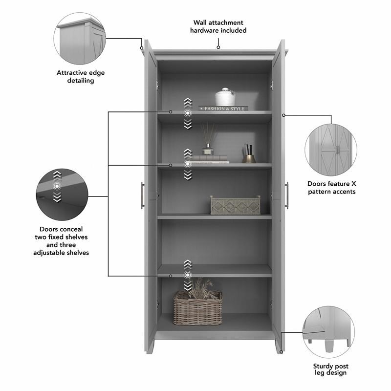 Key West Bathroom Storage Cabinet with Doors in Cape Cod Gray - Engineered Wood