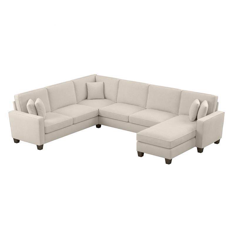 Stockton 127W U Couch with Reversible Chaise in Cream Herringbone Fabric