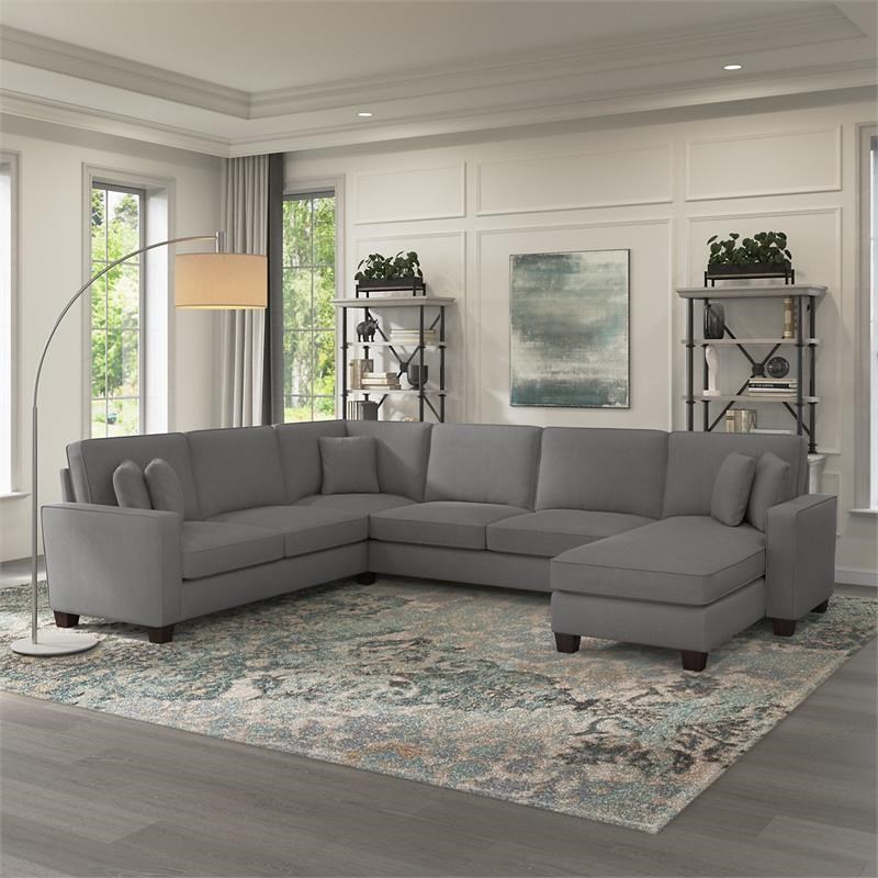 Stockton 127W U Couch with Reversible Chaise in French Gray Herringbone Fabric