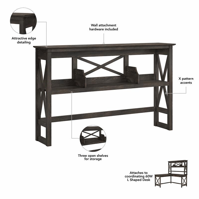 Key West 60W Desk Hutch in Dark Gray Hickory - Engineered Wood