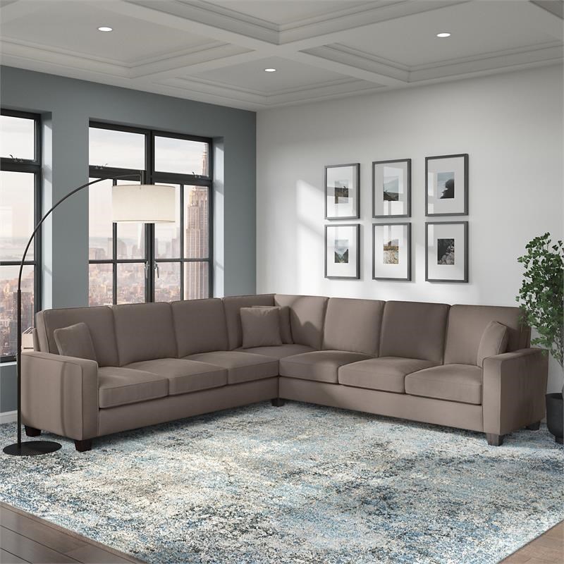 Stockton 111W L Shaped Sectional Couch in Tan Microsuede