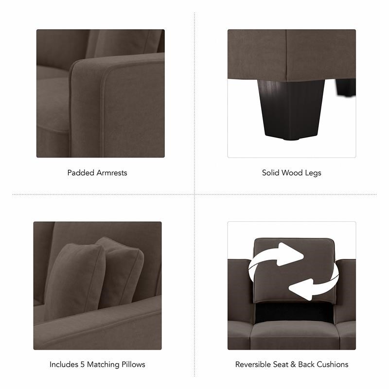 Stockton 128W U Shaped Sectional with Reversible Chaise in Brown Microsuede