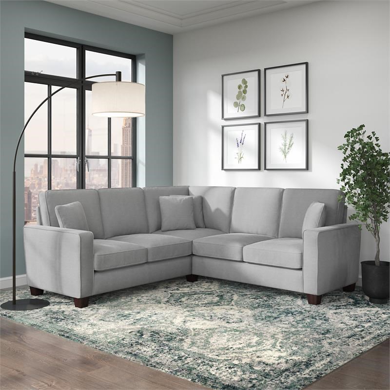 Stockton 87W L Shaped Sectional Couch in Light Gray Microsuede