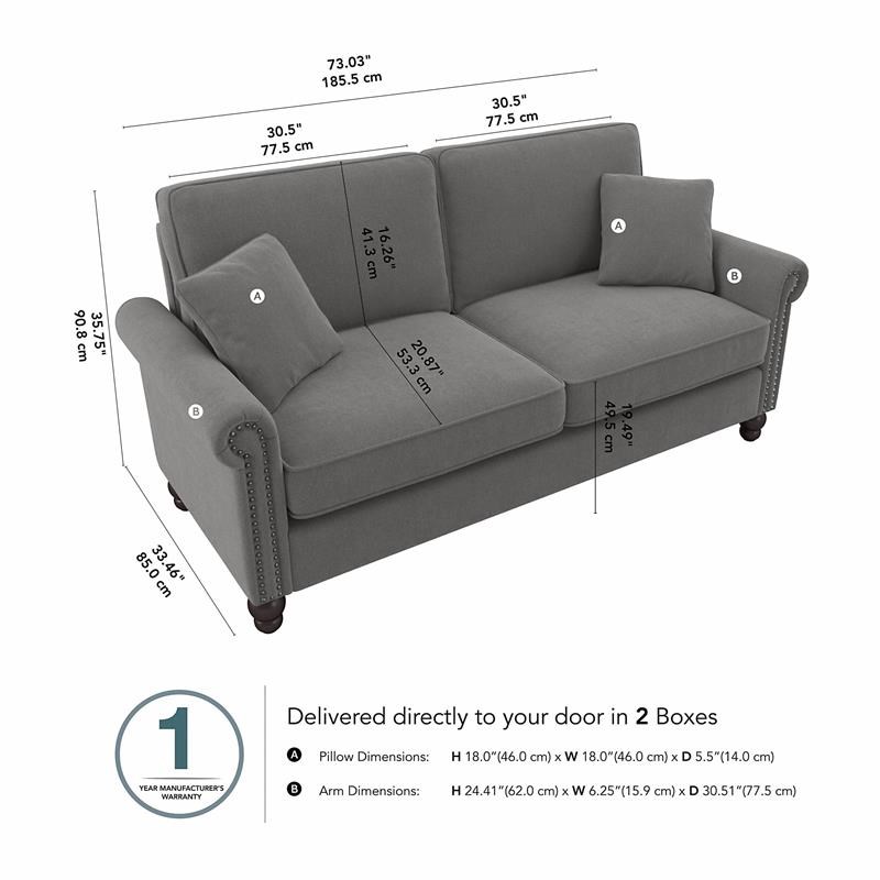 Coventry 73W Sofa in French Gray Herringbone Fabric