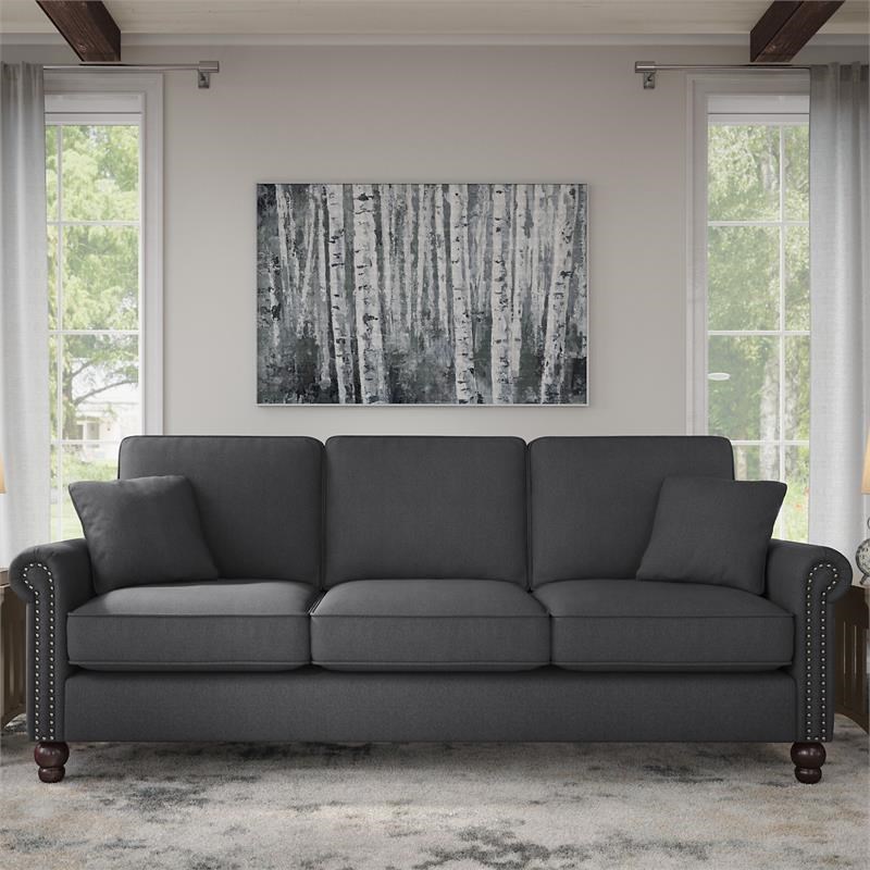 Coventry 85W Sofa in Charcoal Gray Herringbone Fabric