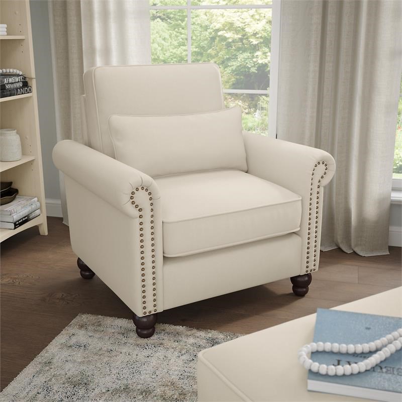 Coventry Accent Chair with Arms in Cream Herringbone Fabric