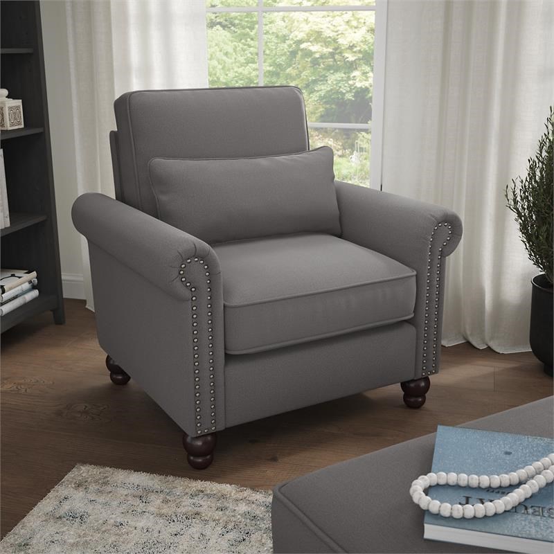 Coventry Accent Chair with Arms in French Gray Herringbone Fabric