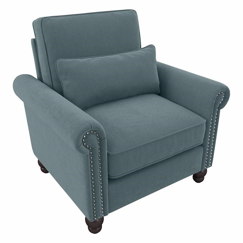 Coventry Accent Chair with Arms in Turkish Blue Herringbone Fabric