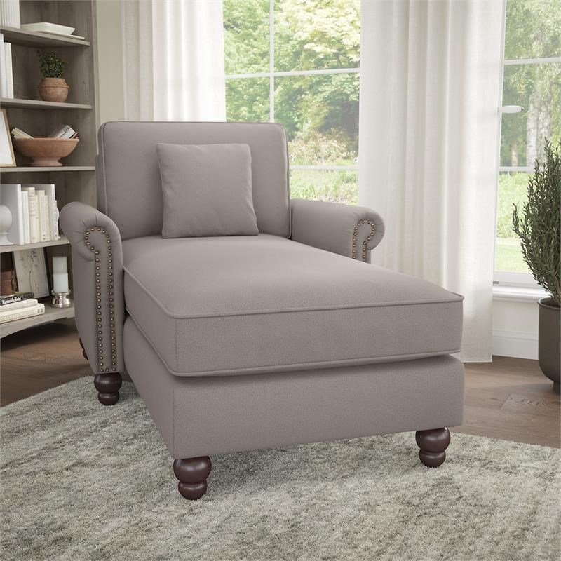 Coventry Chaise with Arms in Beige Herringbone Fabric