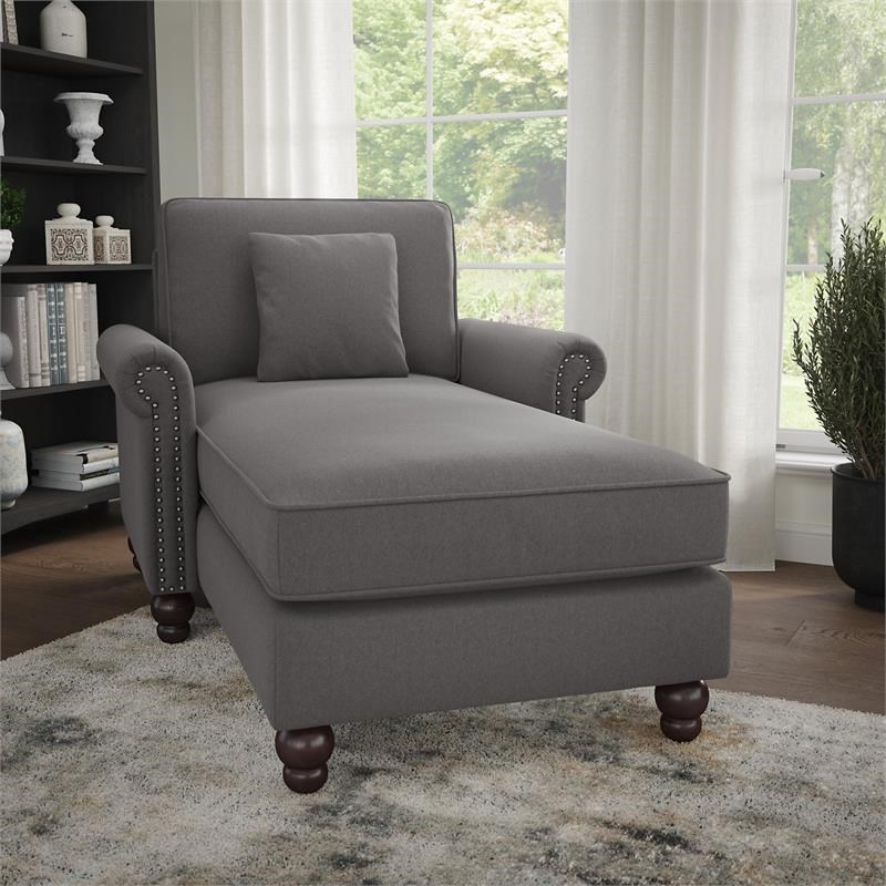 Coventry Chaise with Arms in French Gray Herringbone Fabric