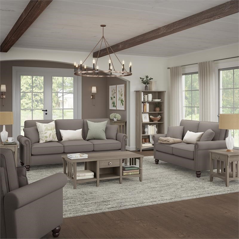 Coventry 102W Sectional with Rev. Chaise in Beige Herringbone Fabric