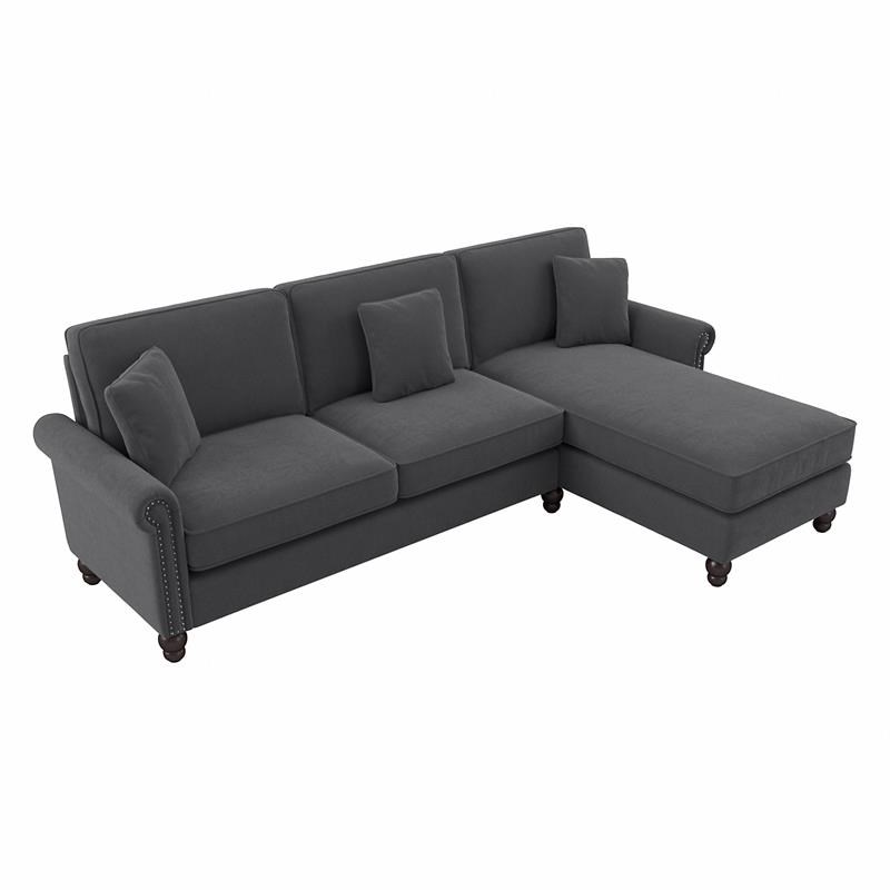 Coventry Sectional with Rev. Chaise in Charcoal Gray Herringbone Fabric