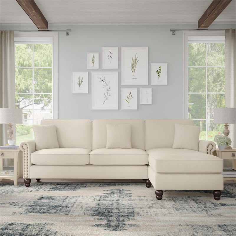 Coventry Sectional with Rev. Chaise in Cream Herringbone Fabric