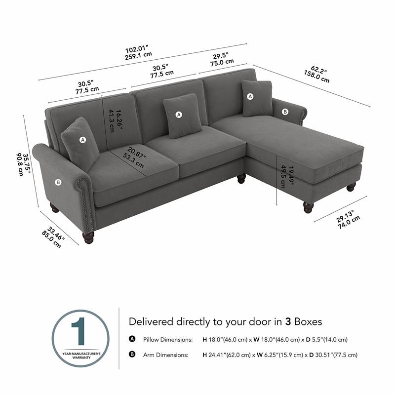 Coventry Sectional with Rev. Chaise in French Gray Herringbone Fabric