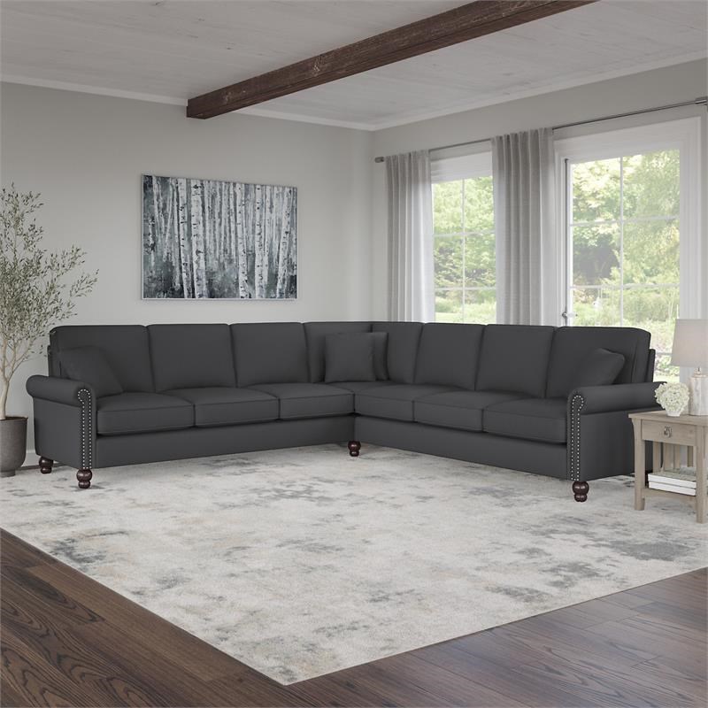 Coventry 111W L Shaped Sectional in Charcoal Gray Herringbone Fabric
