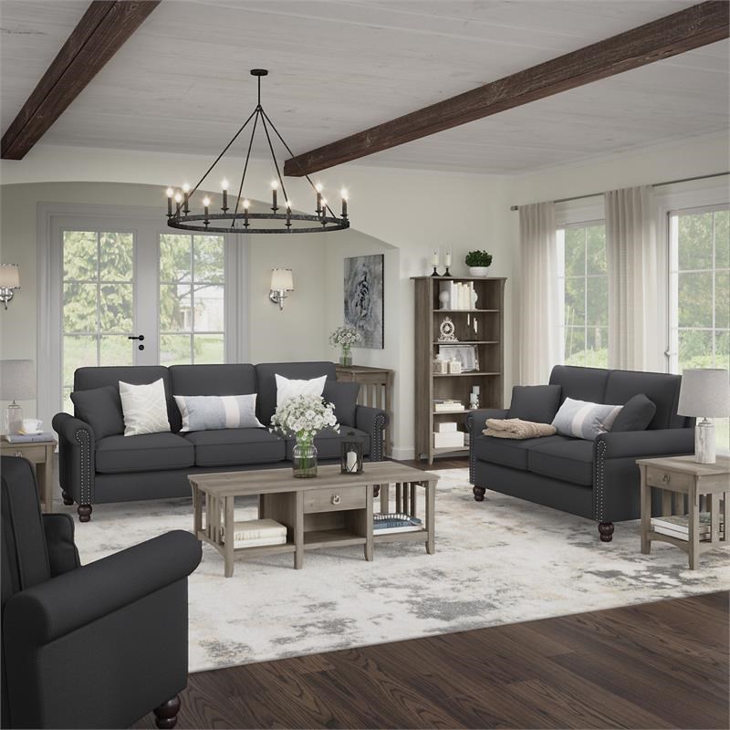 Coventry 111W L Shaped Sectional in Charcoal Gray Herringbone Fabric