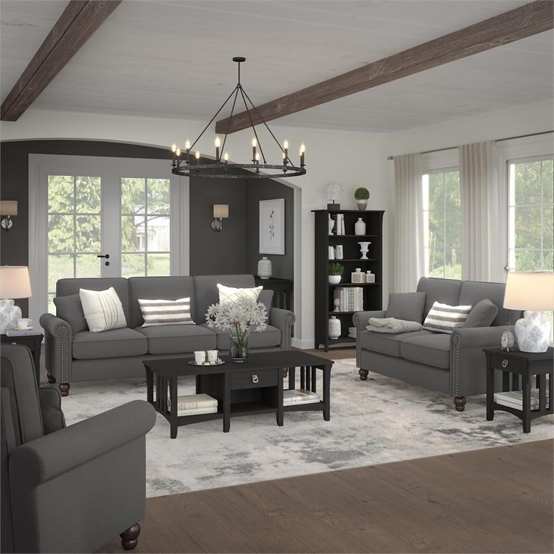 Coventry 111W L Shaped Sectional in French Gray Herringbone Fabric