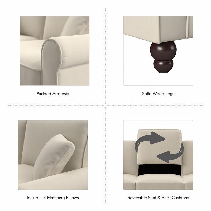 Hudson 111W L Shaped Sectional Couch in Cream Herringbone Fabric
