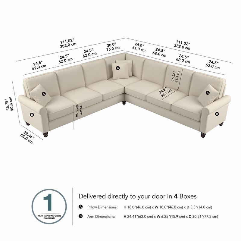 Hudson 111W L Shaped Sectional Couch in Cream Herringbone Fabric