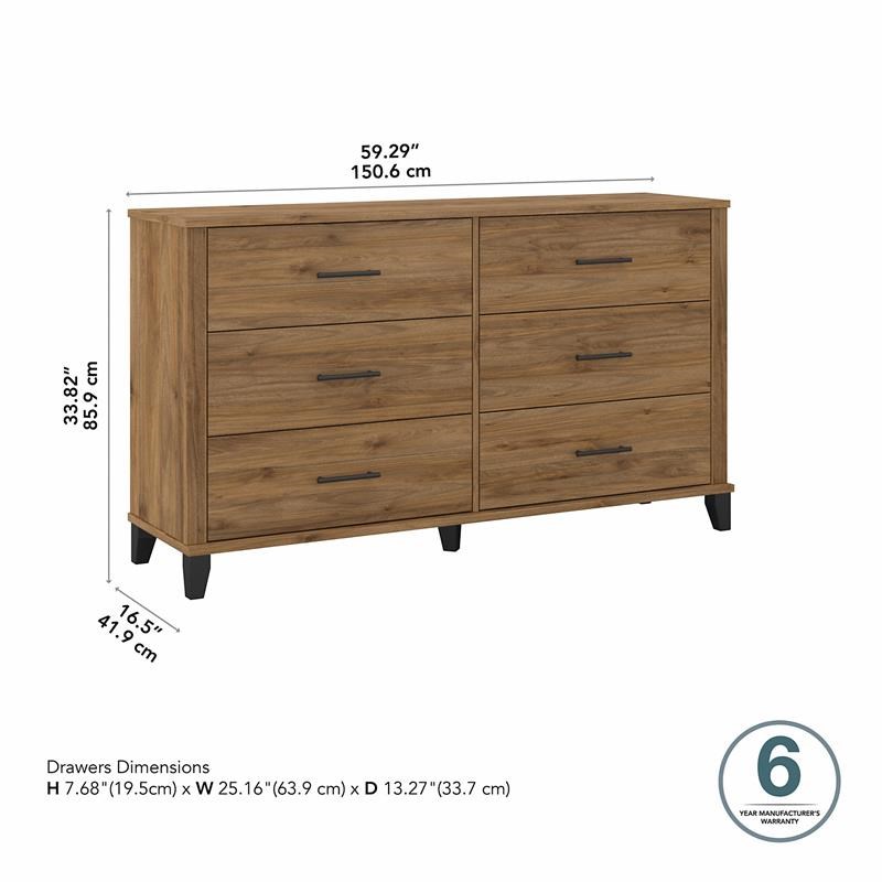 Somerset 6 Drawer Dresser in Fresh Walnut - Engineered Wood