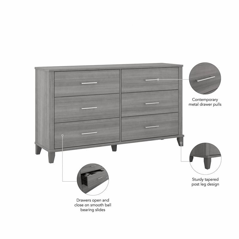 Somerset 6 Drawer Dresser in Platinum Gray - Engineered Wood