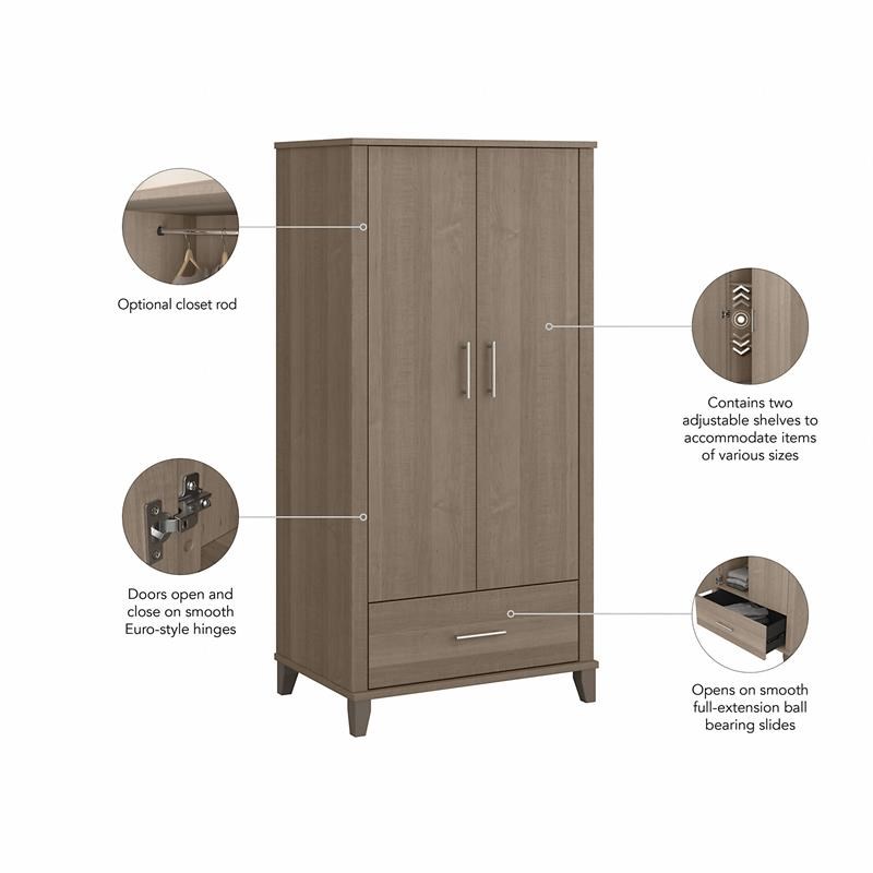 Somerset Large Armoire Cabinet in Ash Gray - Engineered Wood