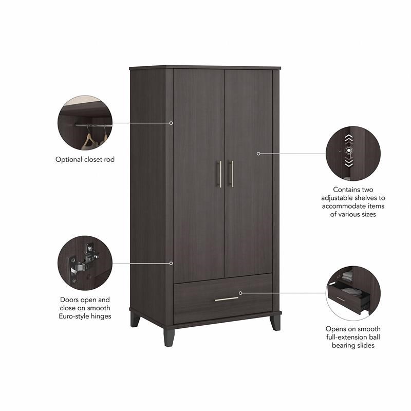 Somerset Large Armoire Cabinet in Storm Gray - Engineered Wood