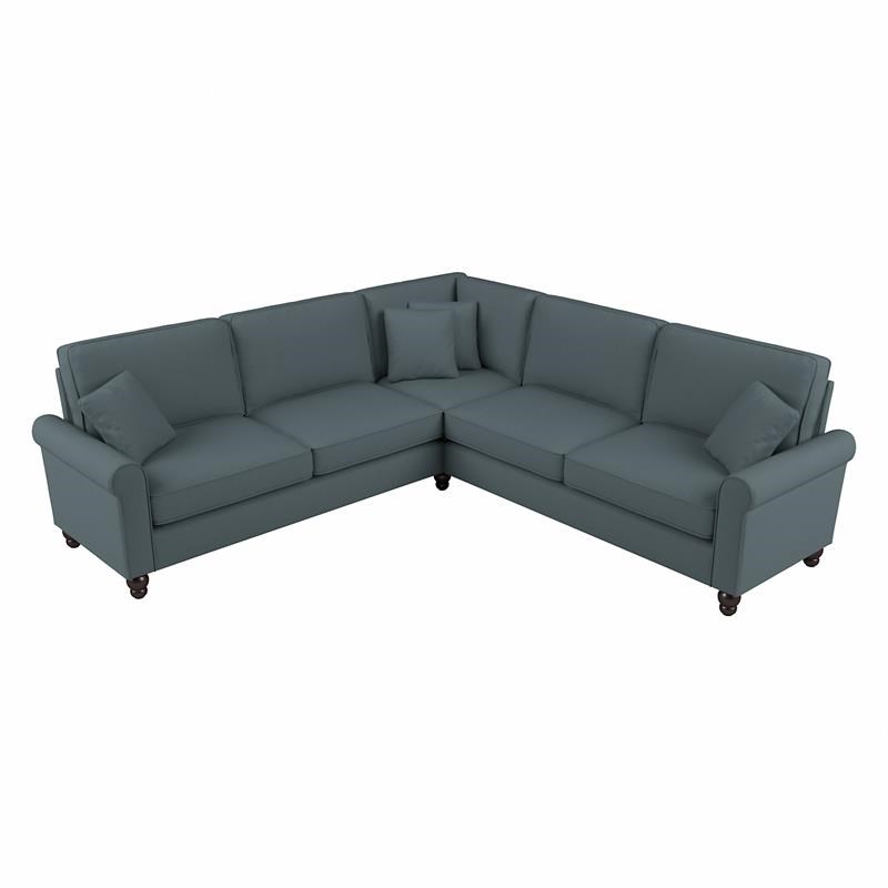 Hudson 99W L Shaped Sectional Couch in Turkish Blue Herringbone Fabric