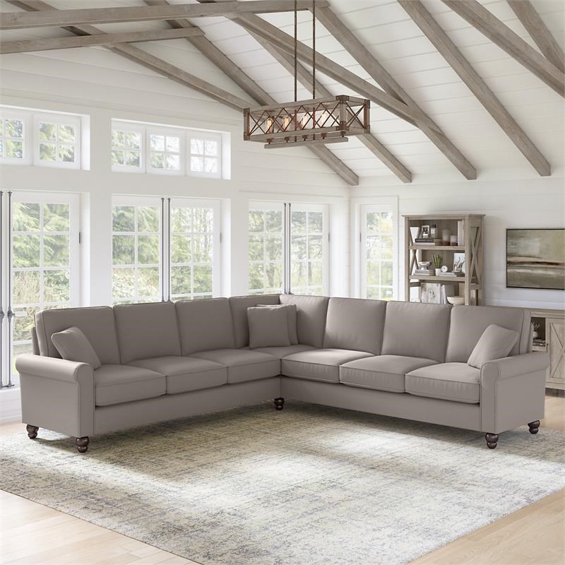 Hudson 111W L Shaped Sectional Couch in Beige Herringbone Fabric