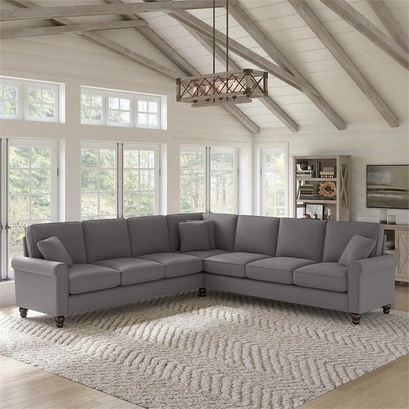 Hudson 111W L Shaped Sectional Couch in French Gray Herringbone Fabric